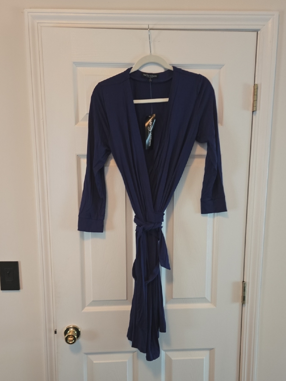 Wrap Midi Dress with Tie Waist in Navy by Worthington